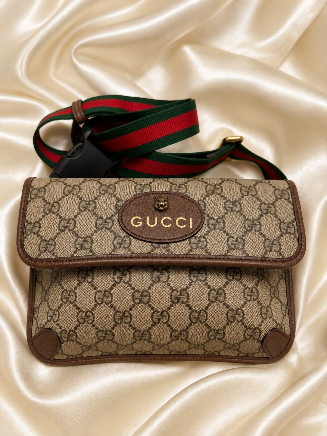 Gucci Supreme Monogram Neo Vintage Web Belt Bag Brown