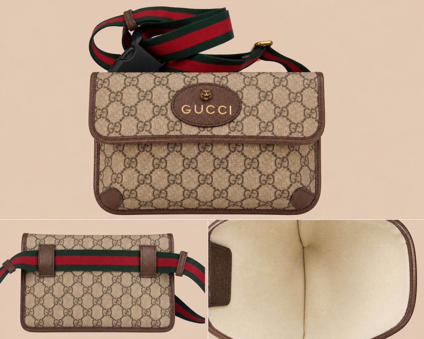 Gucci Supreme Monogram Neo Vintage Web Belt Bag Brown