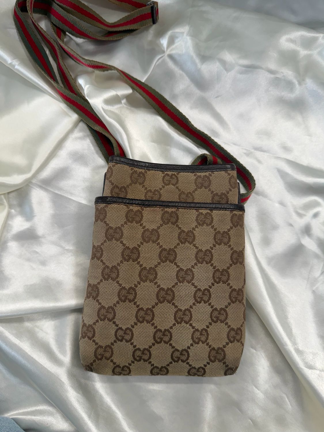 Gucci Monogram Canvas Web Strap Travel Mini Sling Crossbody