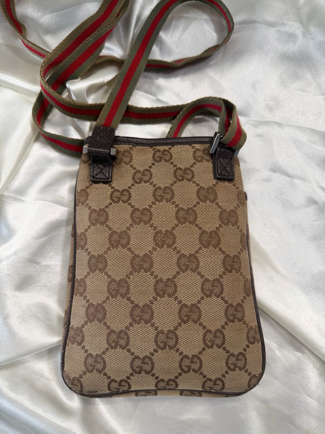 Gucci Monogram Canvas Web Strap Travel Mini Sling Crossbody