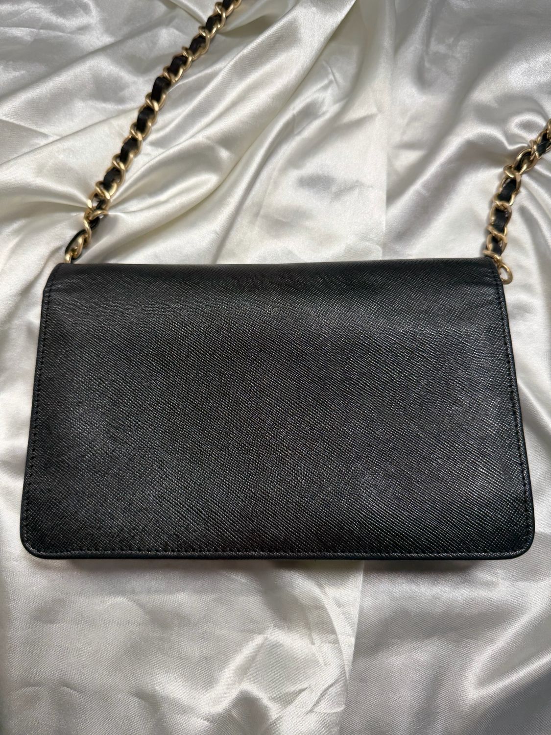 Prada Saffiano Flap Clutch Wallet on Chain in Black