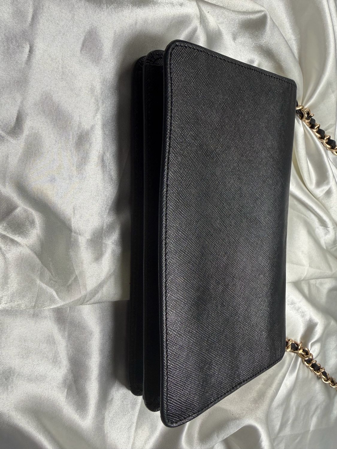 Prada Saffiano Flap Clutch Wallet on Chain in Black