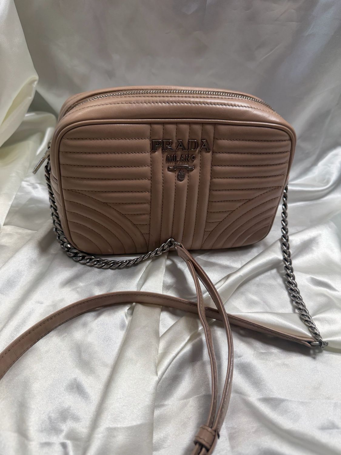 Prada Diagramme Camera Bag Crossbody in Nude