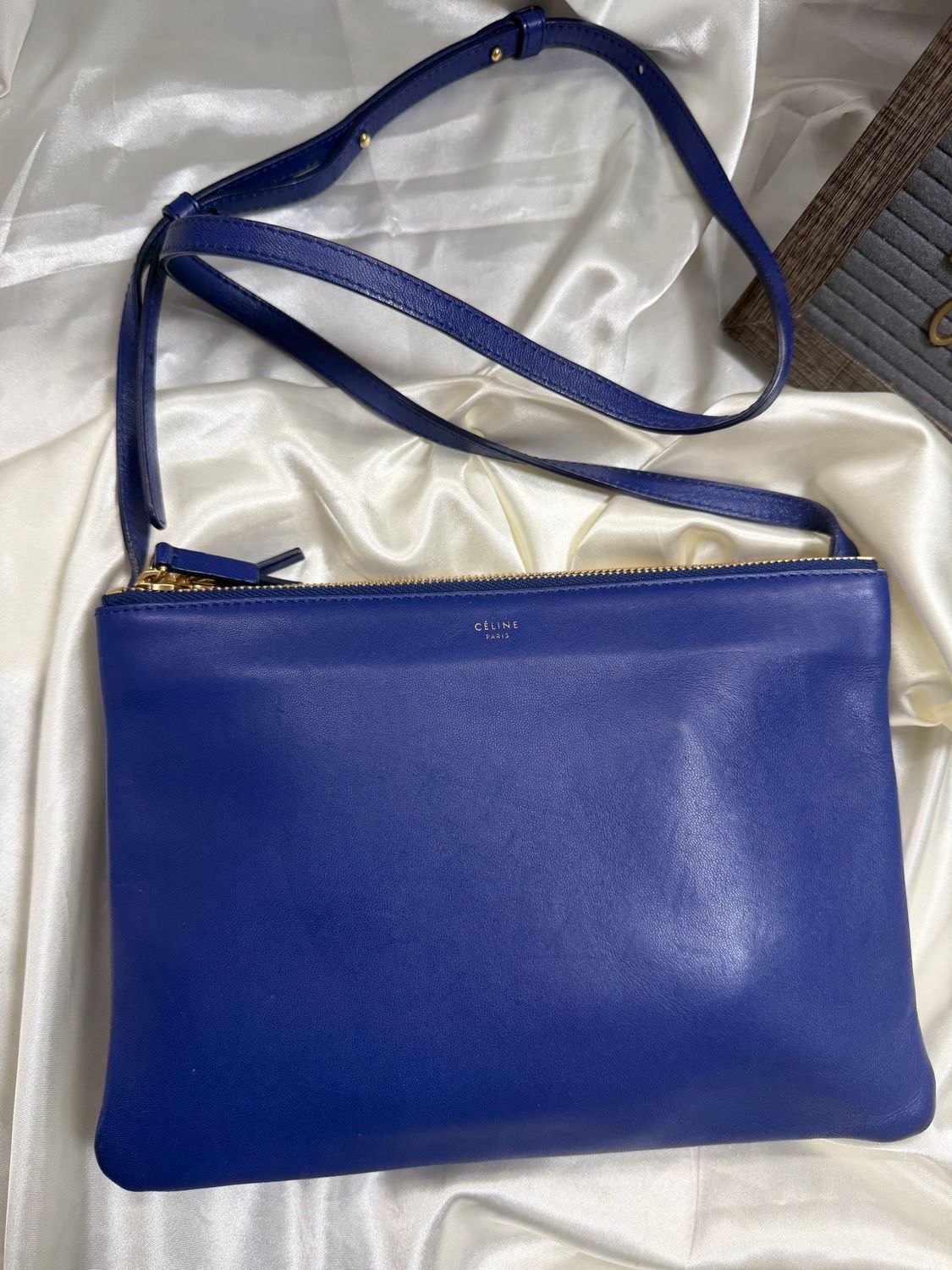 Celine Trio Crossbody Messenger Sling in Blue