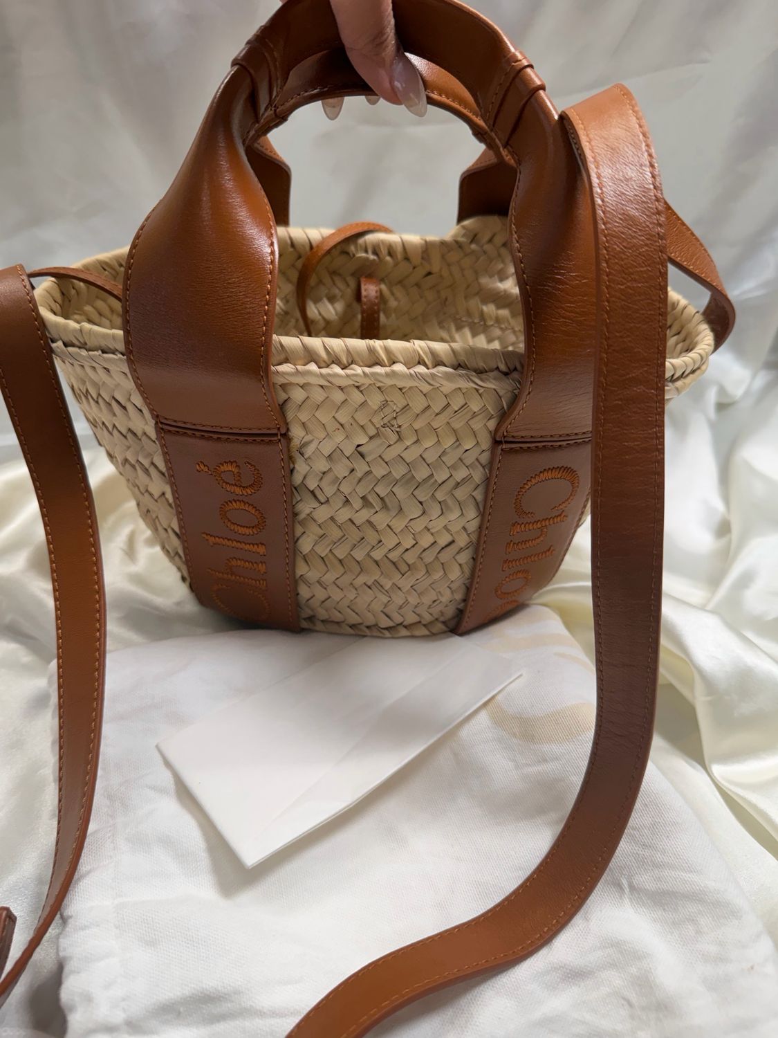 Chloe Raffia Sense Smooth Calfskin Small Basket Crossbody