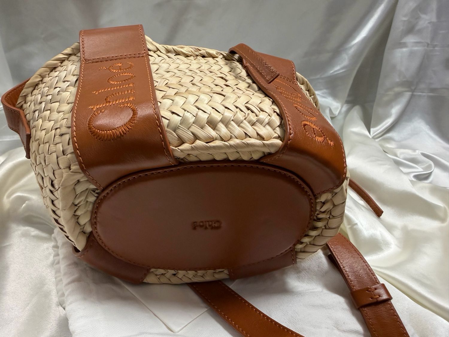 Chloe Raffia Sense Smooth Calfskin Small Basket Crossbody