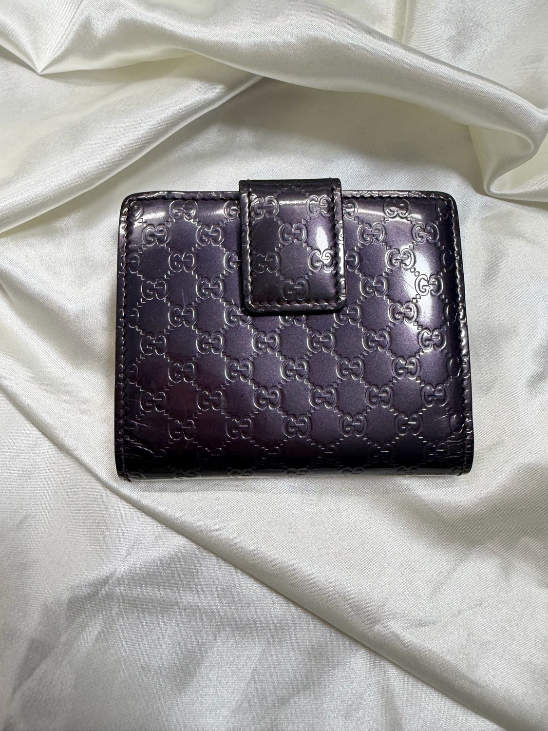 Gucci Micro Monogram Wallet Trifold Compact Patent in Purple