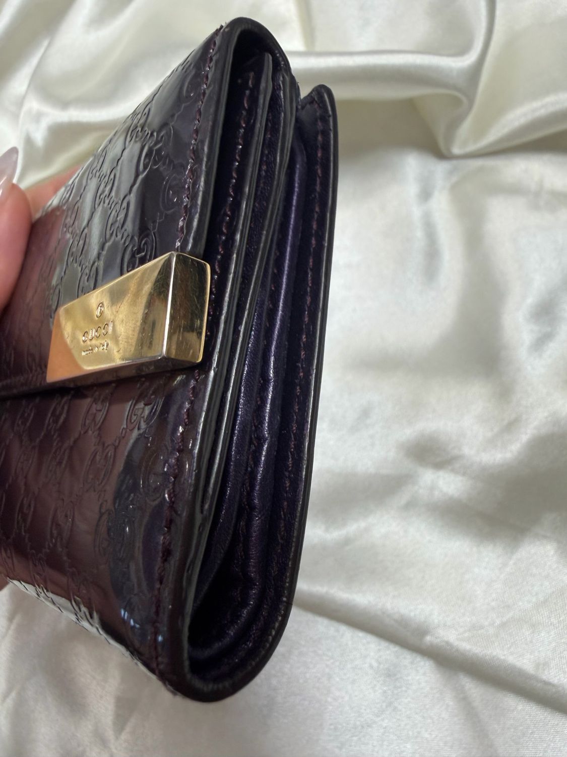 Gucci Micro Monogram Wallet Trifold Compact Patent in Purple