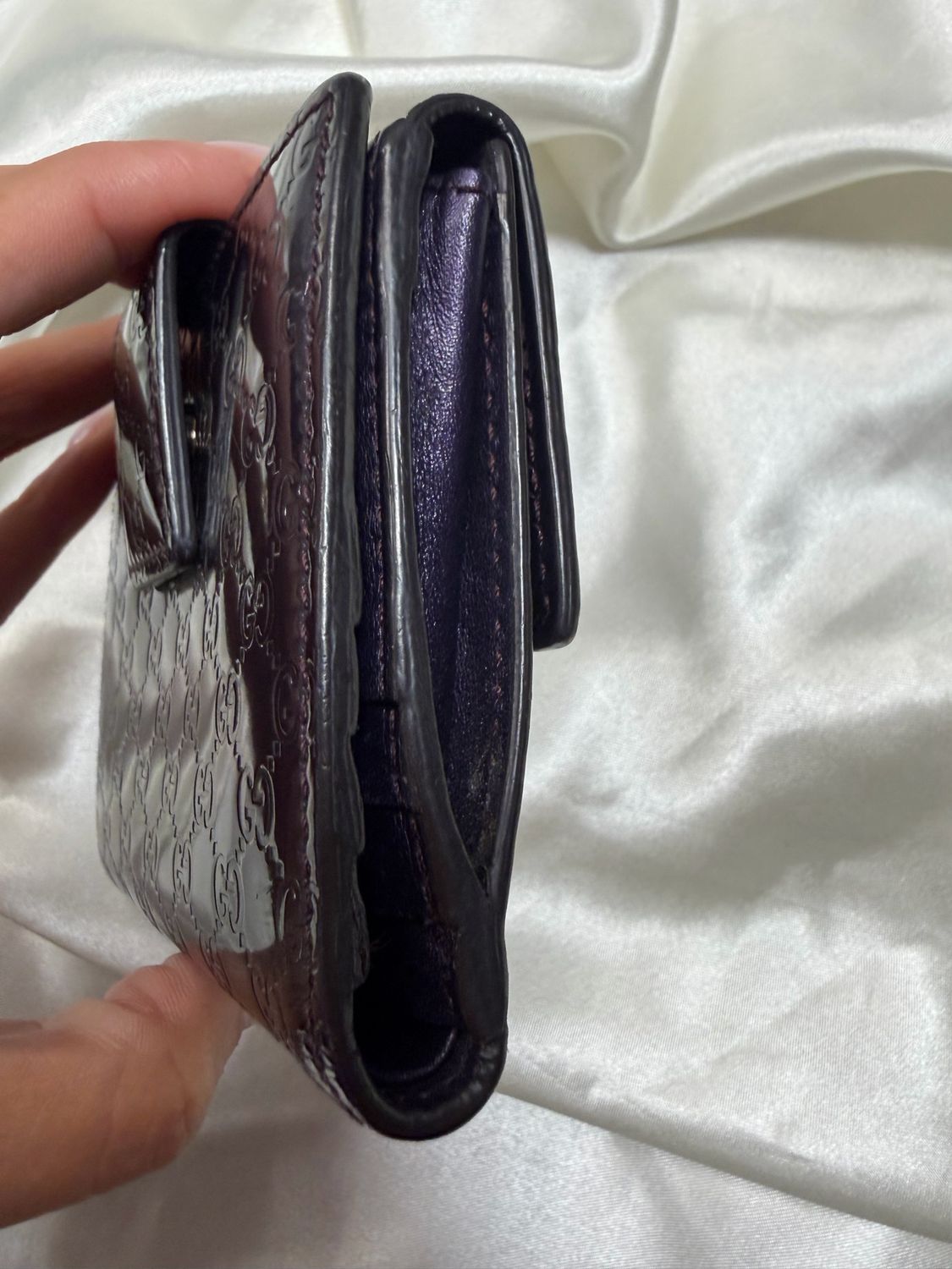 Gucci Micro Monogram Wallet Trifold Compact Patent in Purple