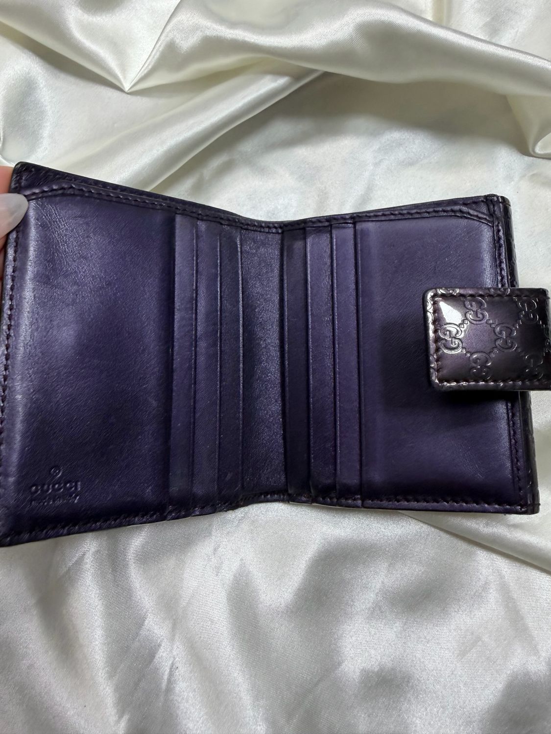 Gucci Micro Monogram Wallet Trifold Compact Patent in Purple