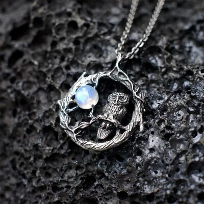 Hallowed Moon Owl Stainless Necklace