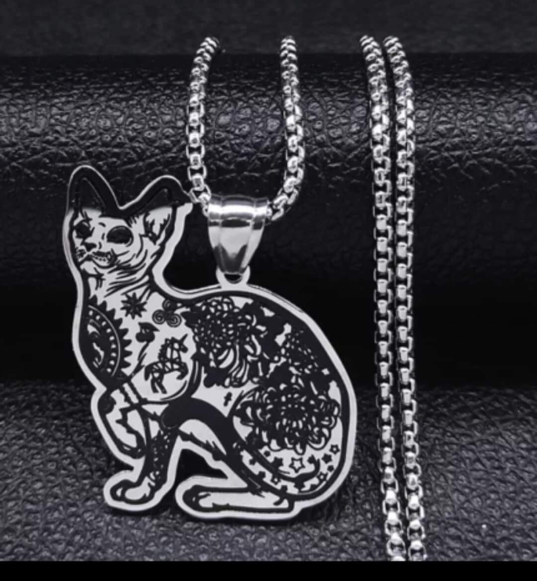 Hairless Tattooed Cat Stainless Necklace