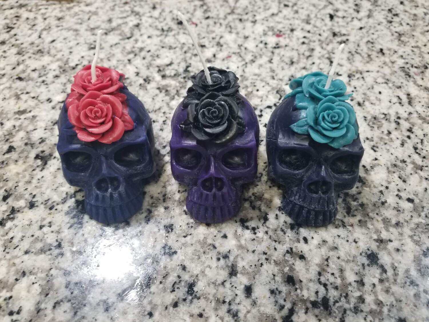 Custom Two-Tone Floral Skull Candle