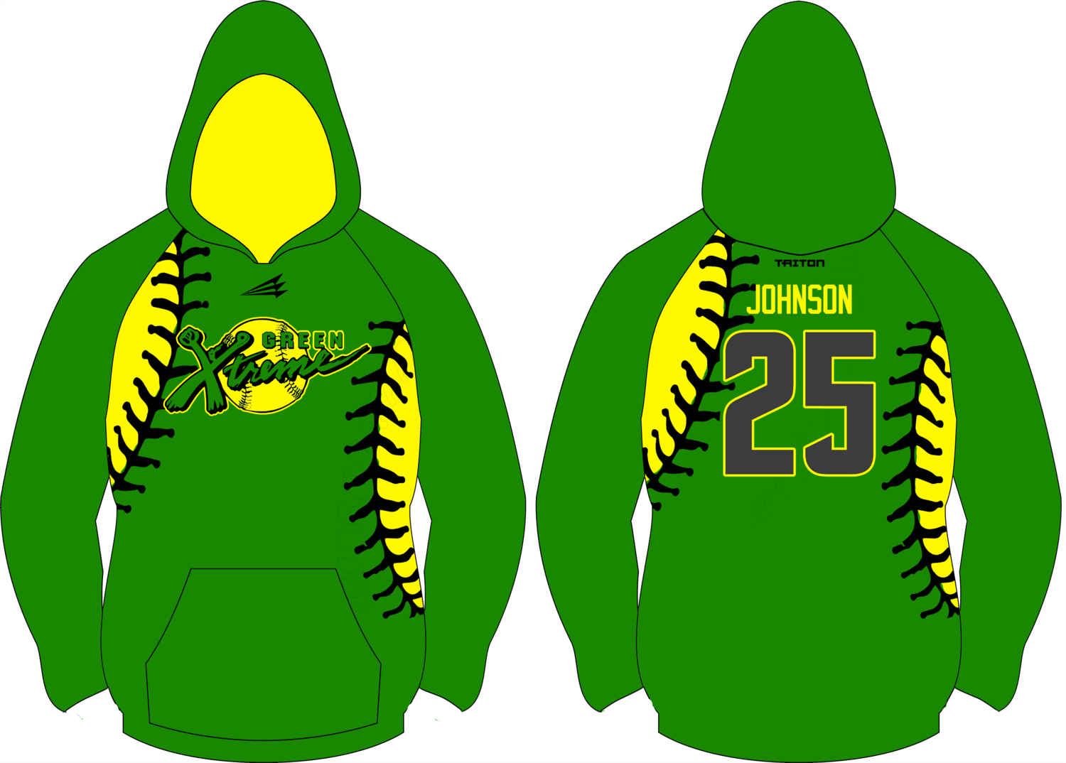 Green Xtreme Softball Vulcan Hoodie Design #VH2