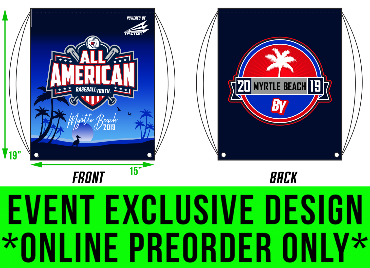 Baseball Youth All-American Myrtle Beach 2019 Drawstring Bag DB1