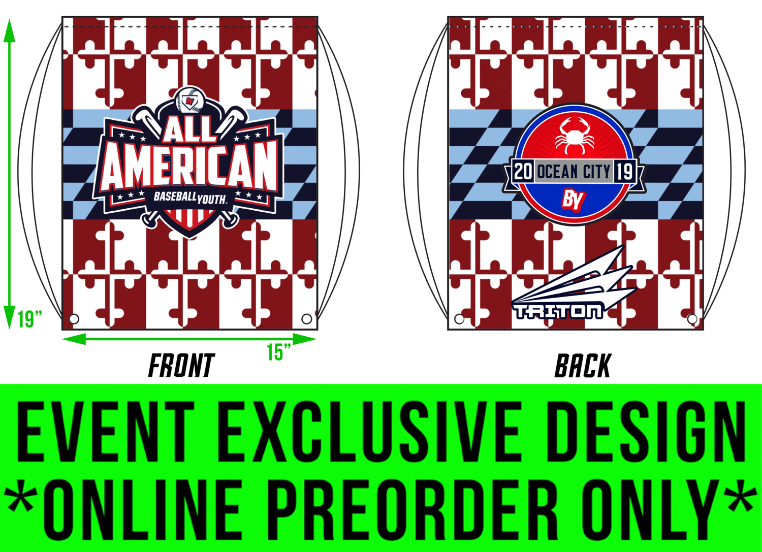 Baseball Youth All-American Ocean City 2019 Drawstring Bag DB1
