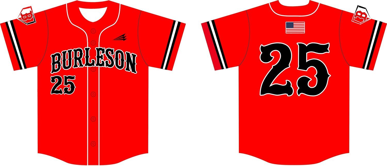 Burleson Red Custom Baseball Jersey Design #1c