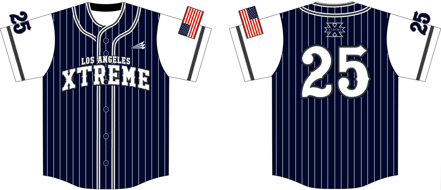 Los Angeles Xtreme Custom Hexaflex Baseball Jersey #1C - Navy Pinstripe HOME Game Jersey (Required for All Teams)