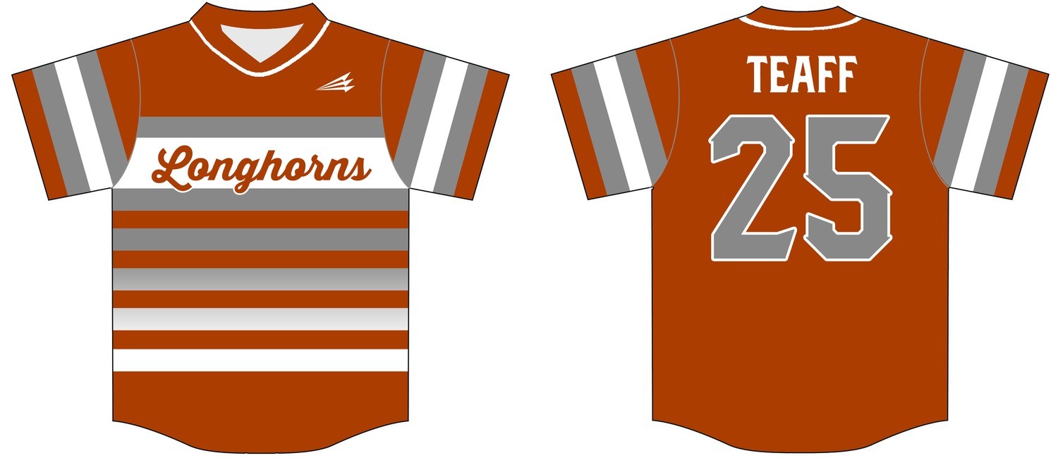 Longhorns Custom Baseball Jersey Design #3C
