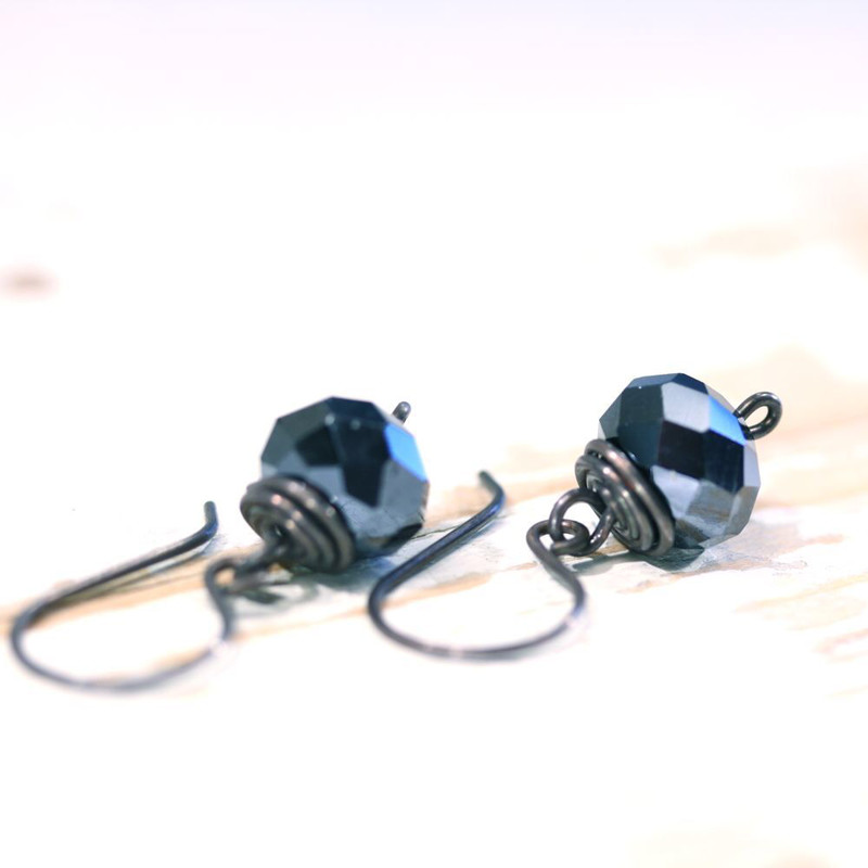 Black Crystal Copper Wirework Earrings
