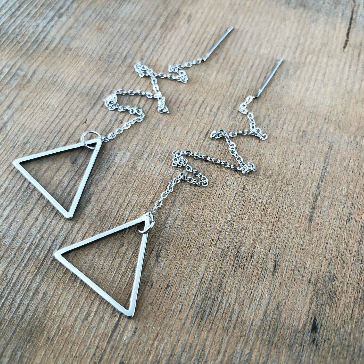 Triangle Earring Threader Stainless Steel, Geometric Hoop Ear Chain Thread with Posts, Geometry Shape
