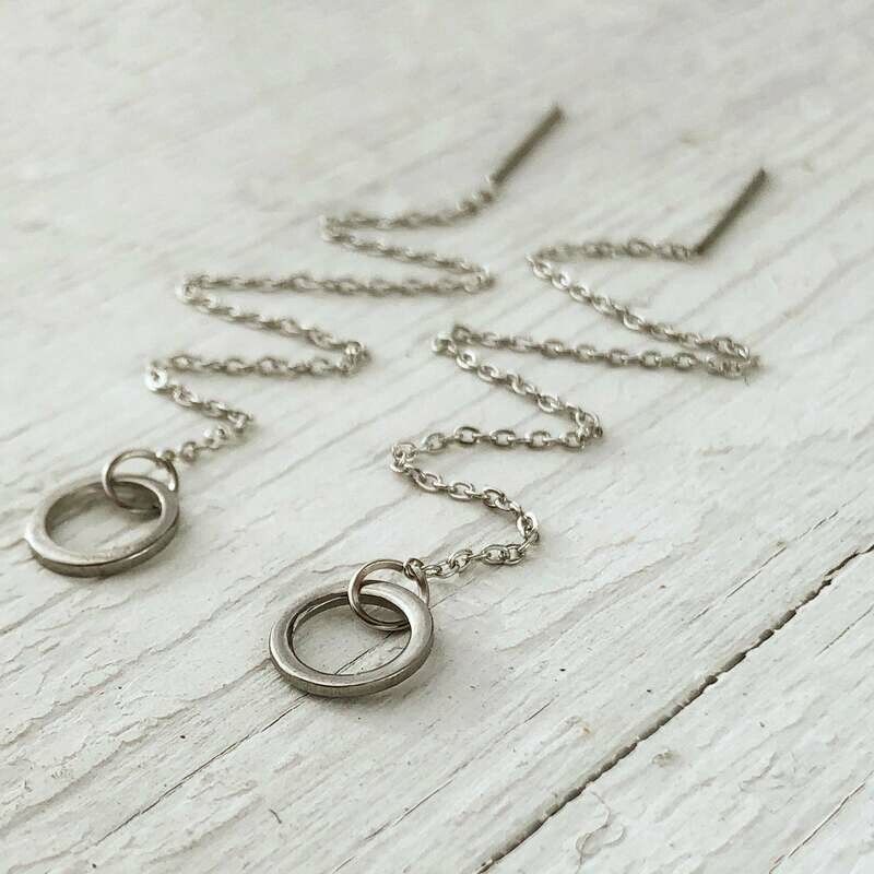 Circle Earring Threader Stainless Steel, Simple Circle Charm and Ear Chain Thread, Findings Geometry Earrings Plain Contemporary
