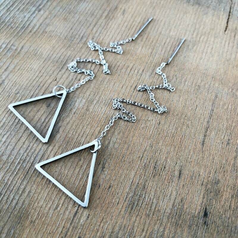 Triangle Earring Threader Stainless Steel, Geometric Hoop Ear Chain Thread with Posts, Geometry Shape