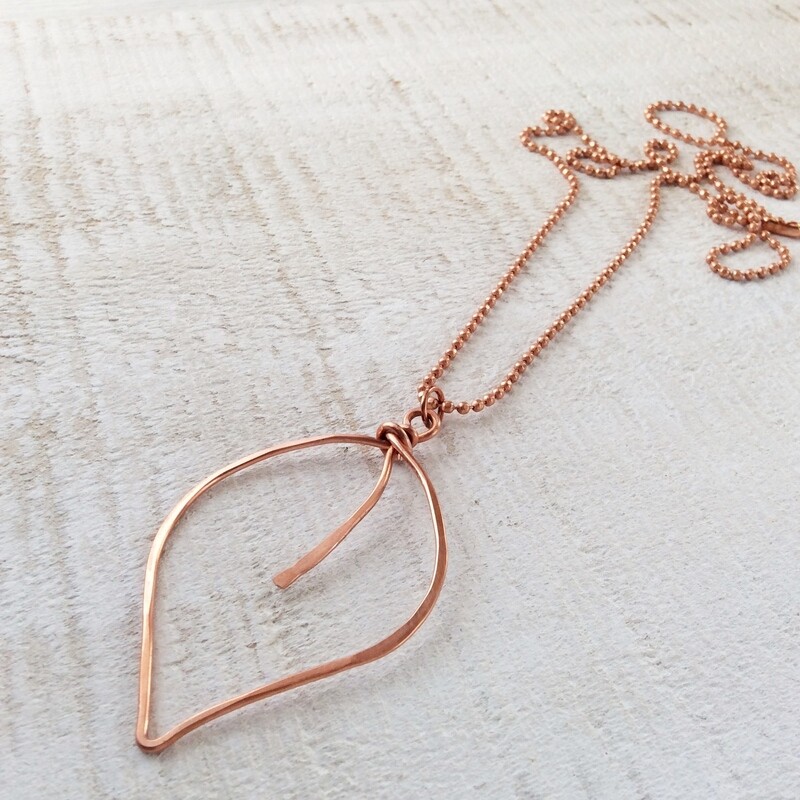Large Leaf Long Copper Necklace