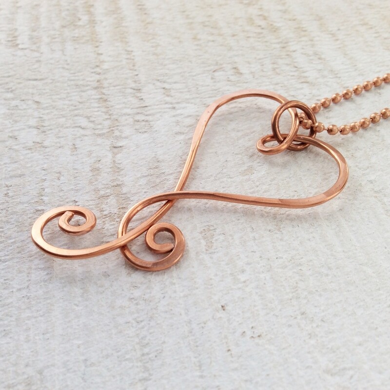Large Heart Long Copper Necklace