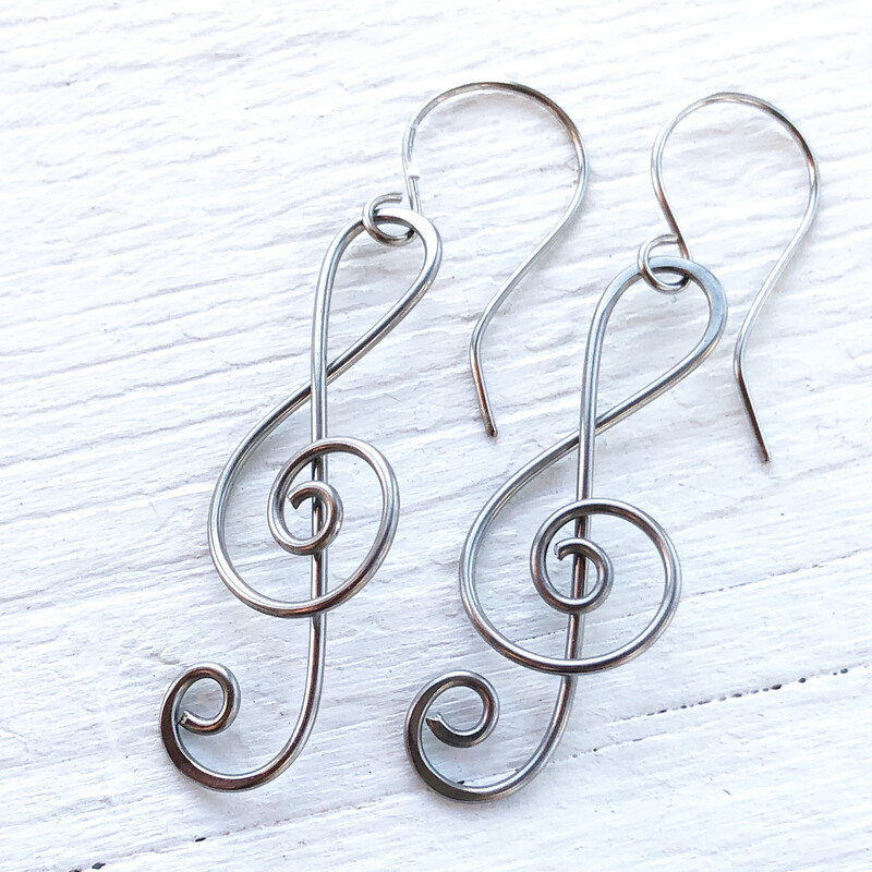 Treble Clef Stainless Steel Wirework Earrings