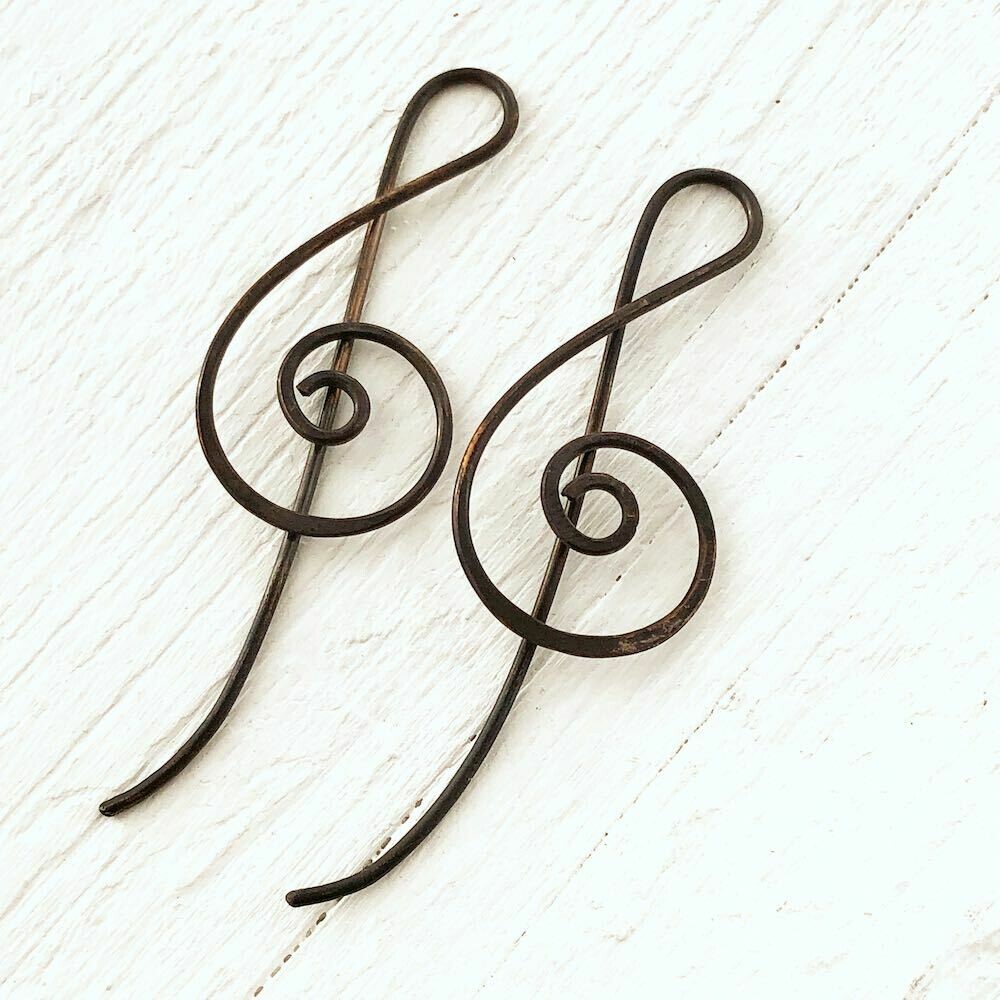 Treble Clef Copper Wire Threader Pull Through Earrings