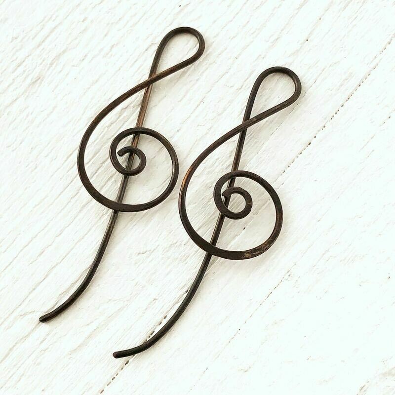 Treble Clef Copper Wire Threader Pull Through Earrings