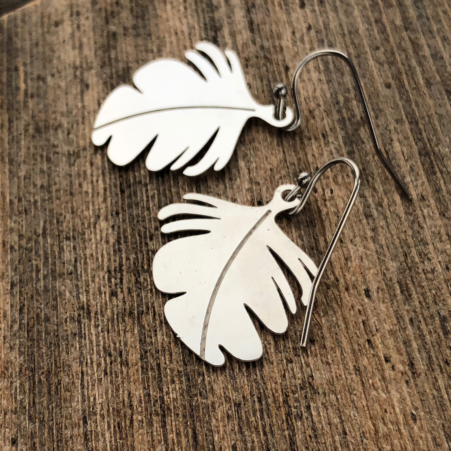 Feather Earrings, Leaf Stainless Steel Earring Pair with French hooks ball tip, Silver Lightweight non-tarnish Feather