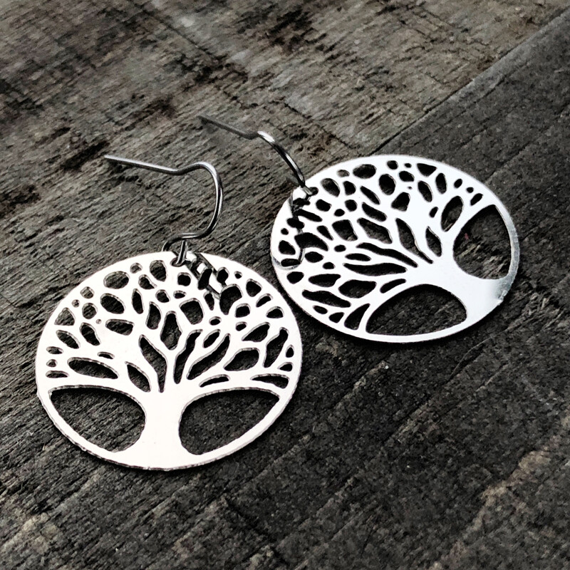 Tree of Life Filigree Earrings with French hooks ball tip, Stainless Steel Earring Pair, Lightweight