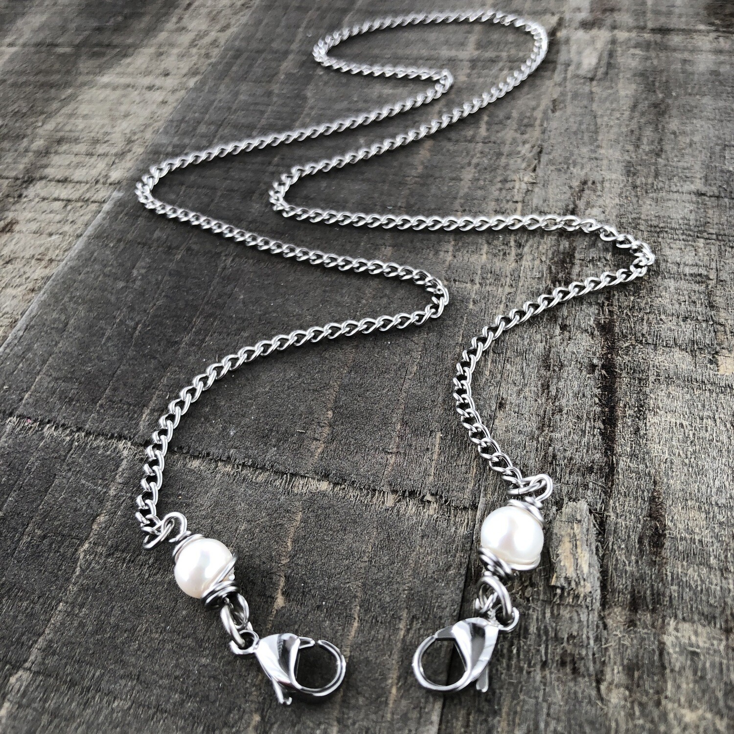 Pearls and Chain Lanyard For Mask, Silver Colour Lanyard Chain
