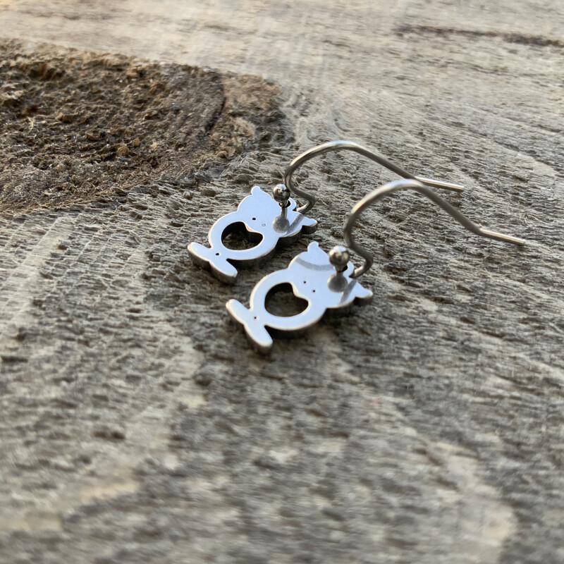 Tiny Owl Earrings, Baby Owls Stainless Steel Earring, Small Shiny Silver Dangle, Hypoallergenic