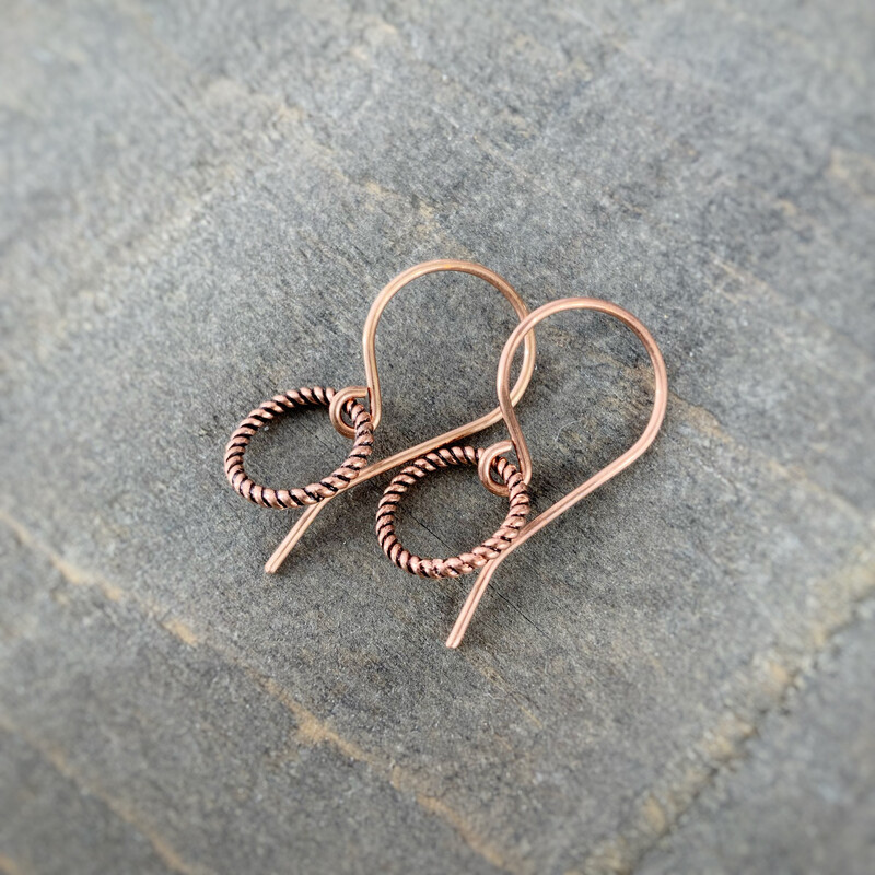 Copper Circle Twisted Wire Earrings