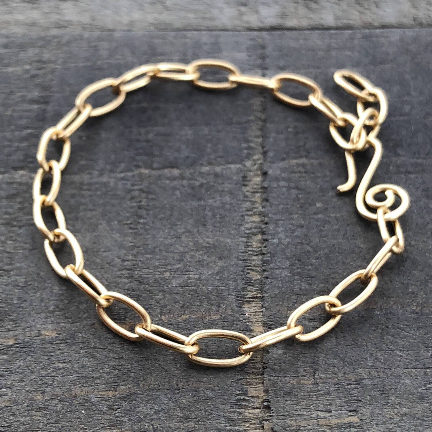 Gold Brass Adjustable Bracelet Chain, Paperclip Link Bracelet or Anklet