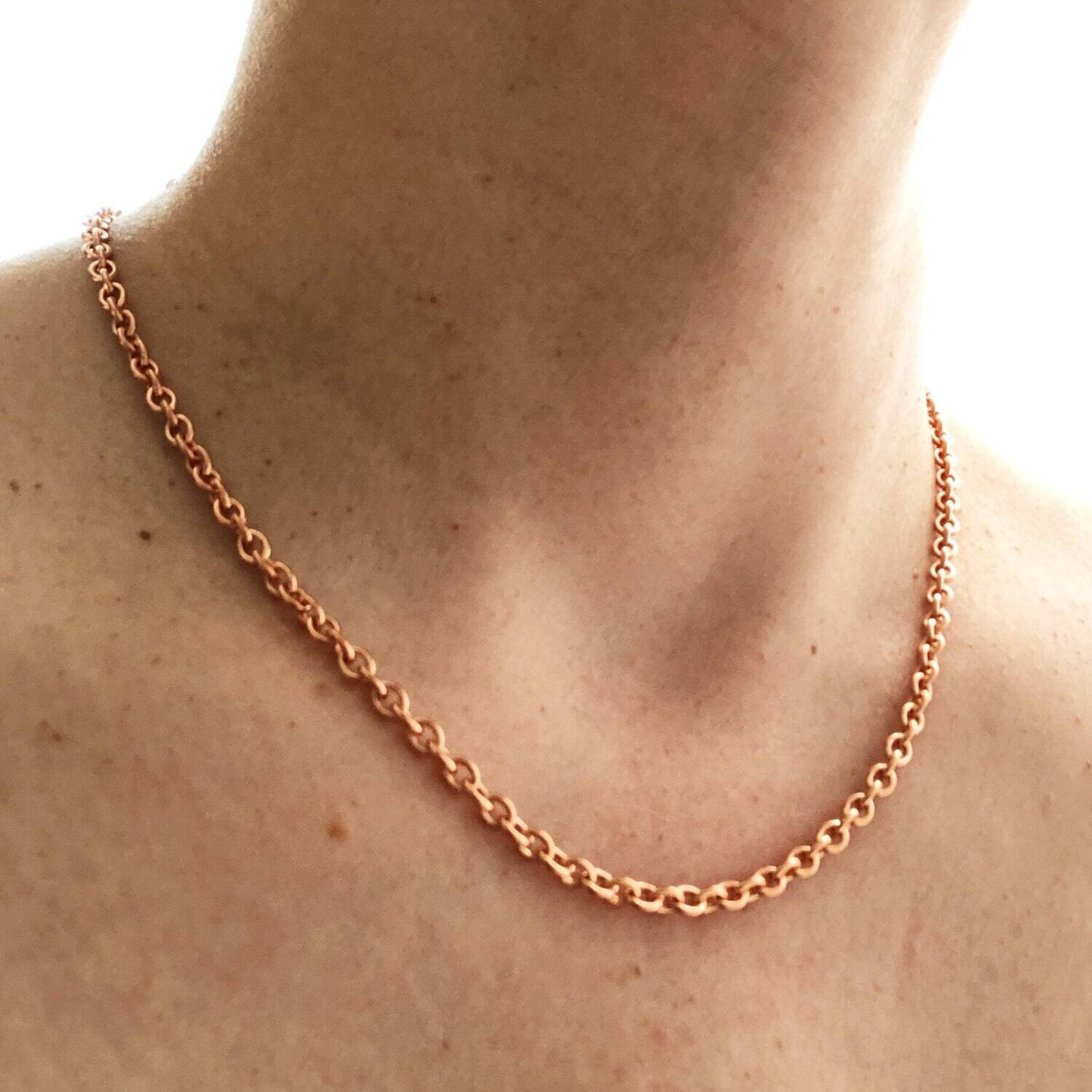 Small Copper Necklace Chain, Solid Copper Chain Petite Custom Length Chain with Artisan Clasp, Genuine Copper Cable Chain