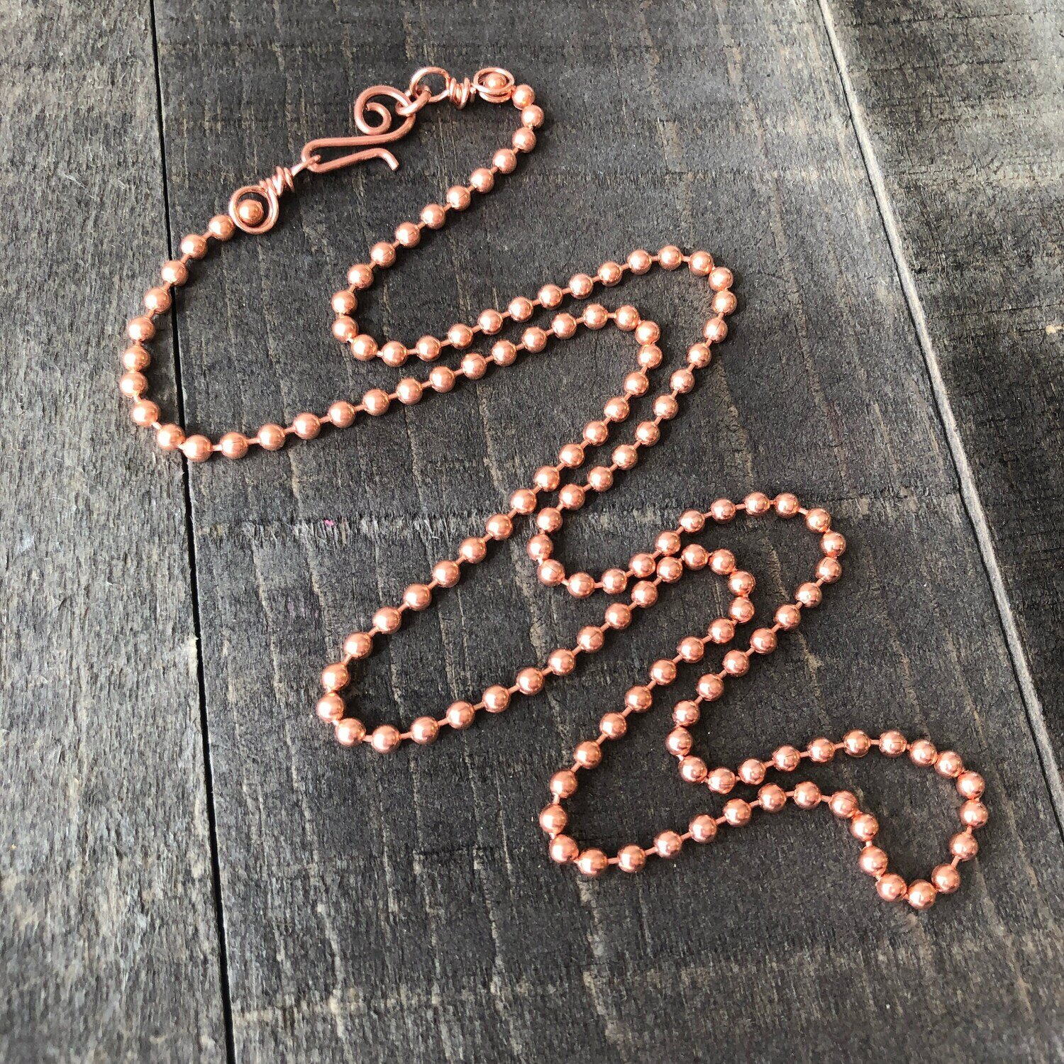 Copper Necklace Chain, 3.2mm Ball Chain with Artisan Clasp