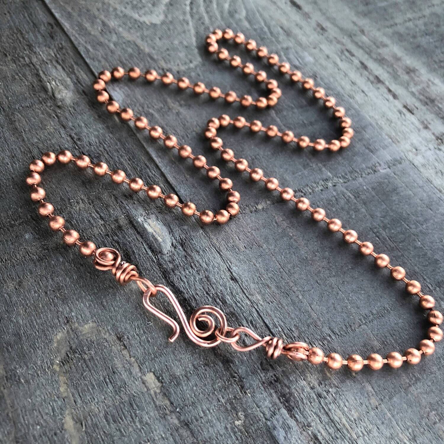 Large Copper Necklace Chain, 4.5mm Ball Chain with Artisan Clasp
