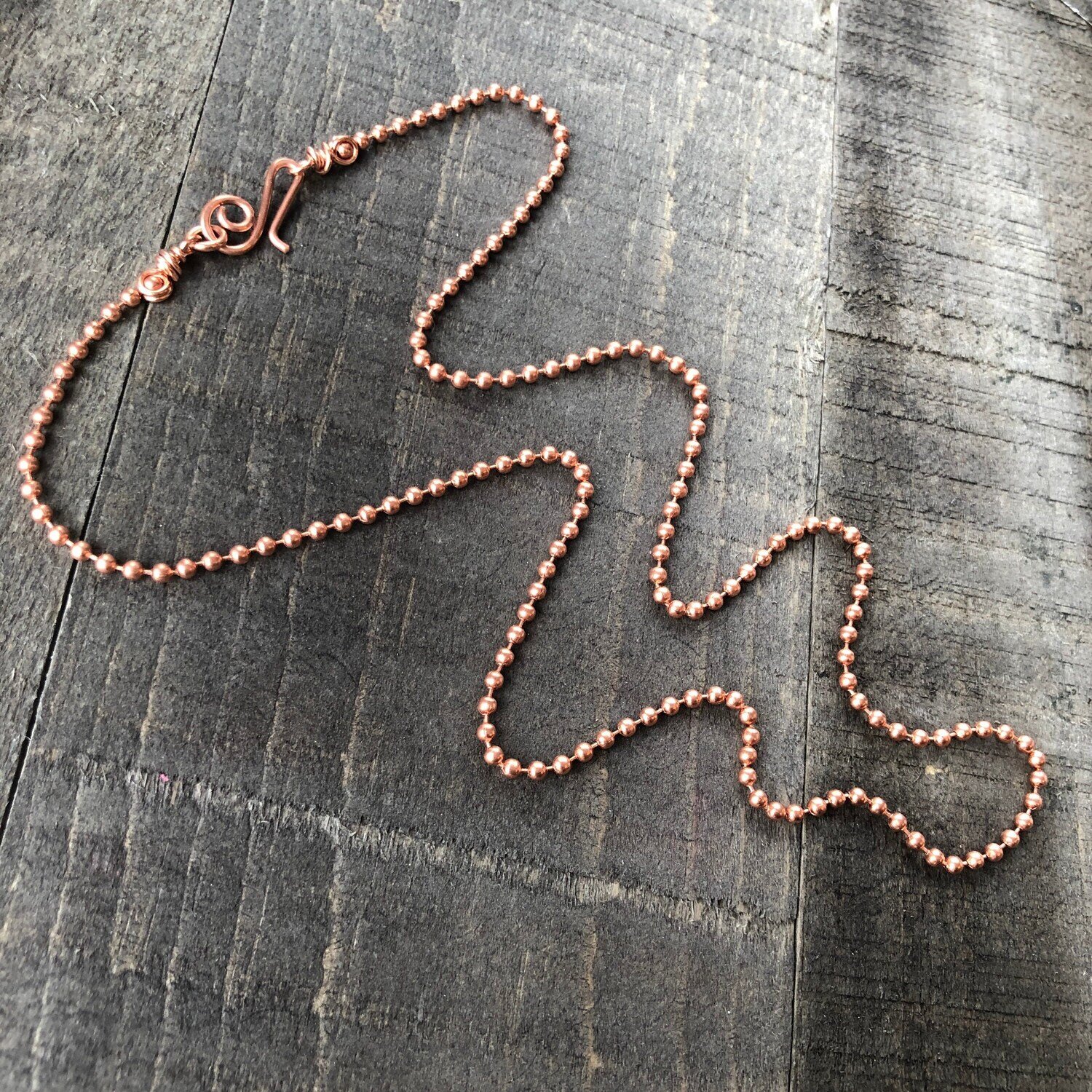 Copper Necklace 2.4mm Ball Chain with Artisan Clasp