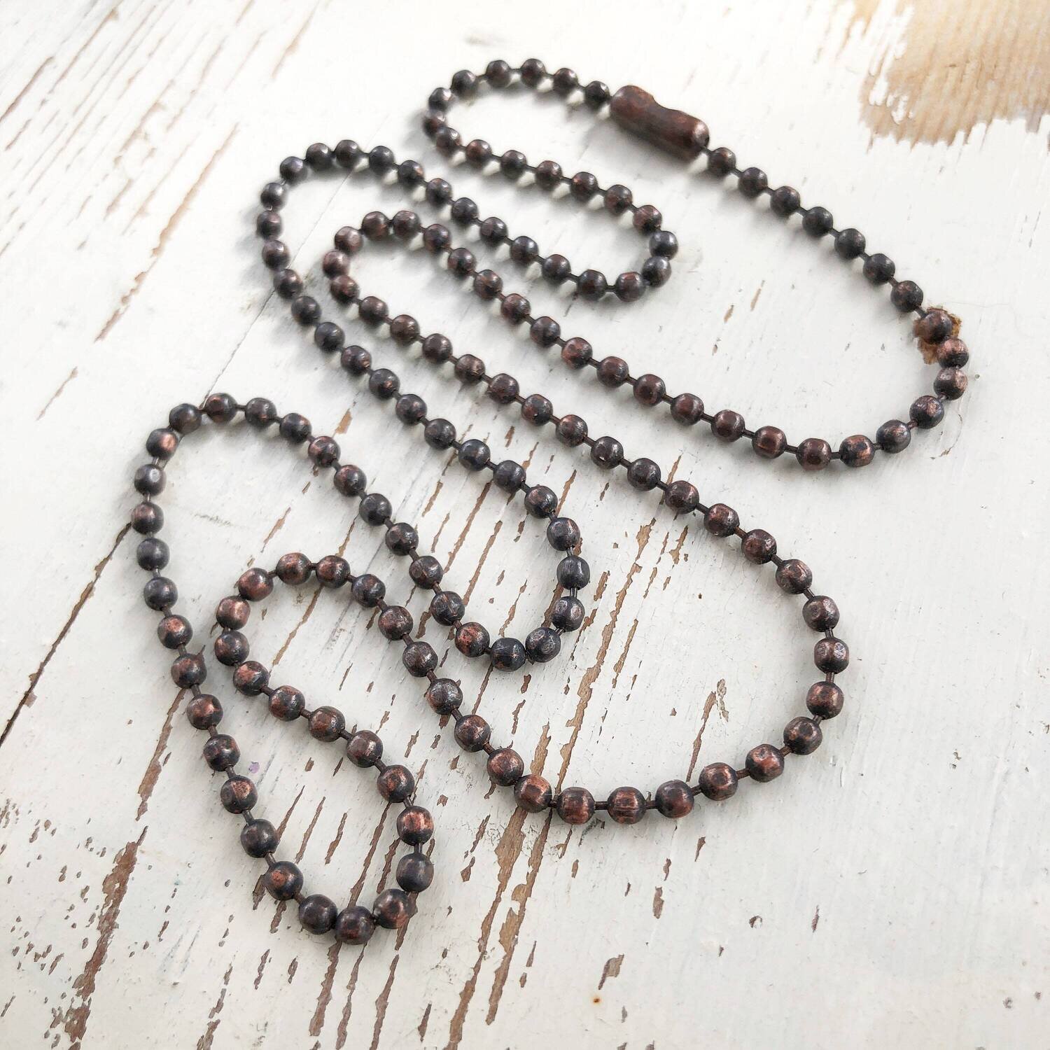 Oxidized Copper 2.4mm &quot;Faceted&quot; Ball Chain Necklace