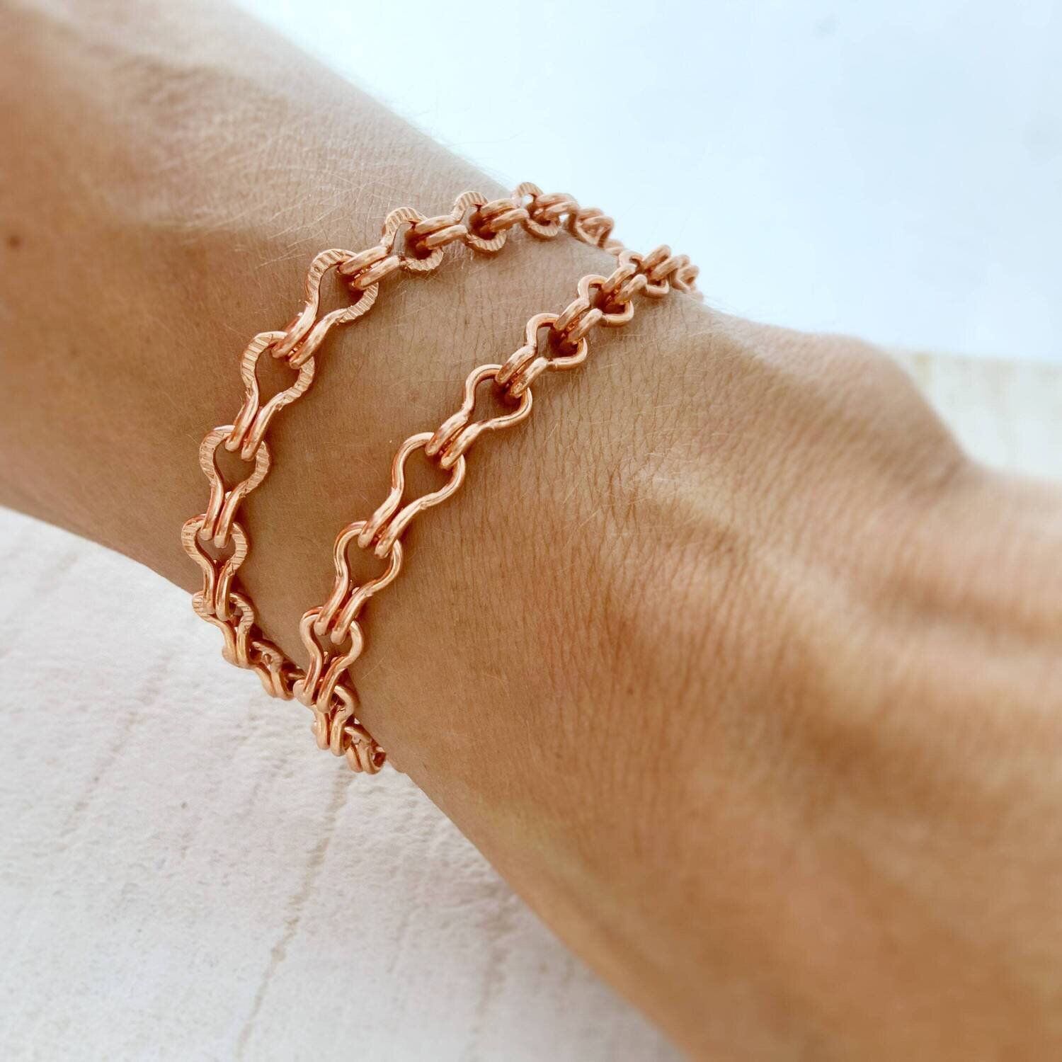 Copper Bracelet Ladder Chain, Adjustable Solid Copper Charm Bracelet, Unique Chain Custom Size Artisan Mens Womens Pure Copper Anklet