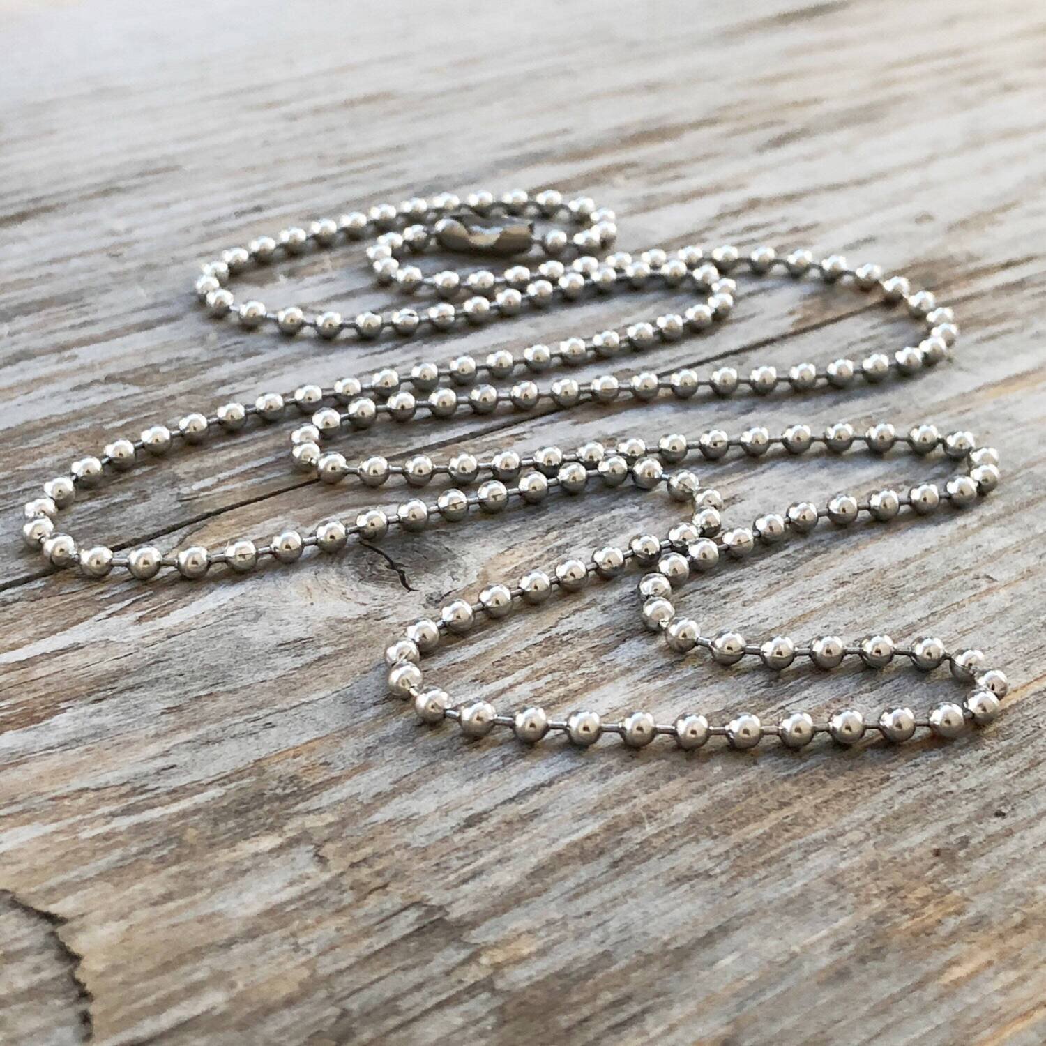 Stainless Steel Ball Chain Necklace, Long Finished BallChain 2.4mm Silver Alternative Dog Tag Chain