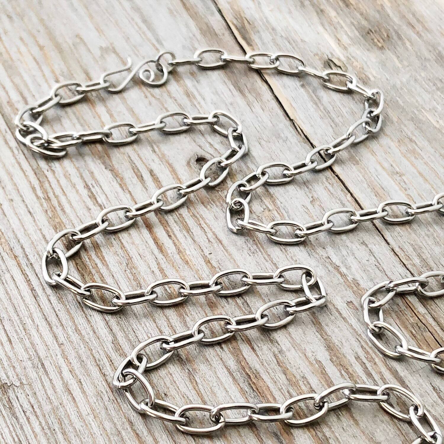 Stainless Steel Necklace Chain, Adjustable Cable chain with Artisan clasp, Large Finished Chain, Strong, Silver Alternative