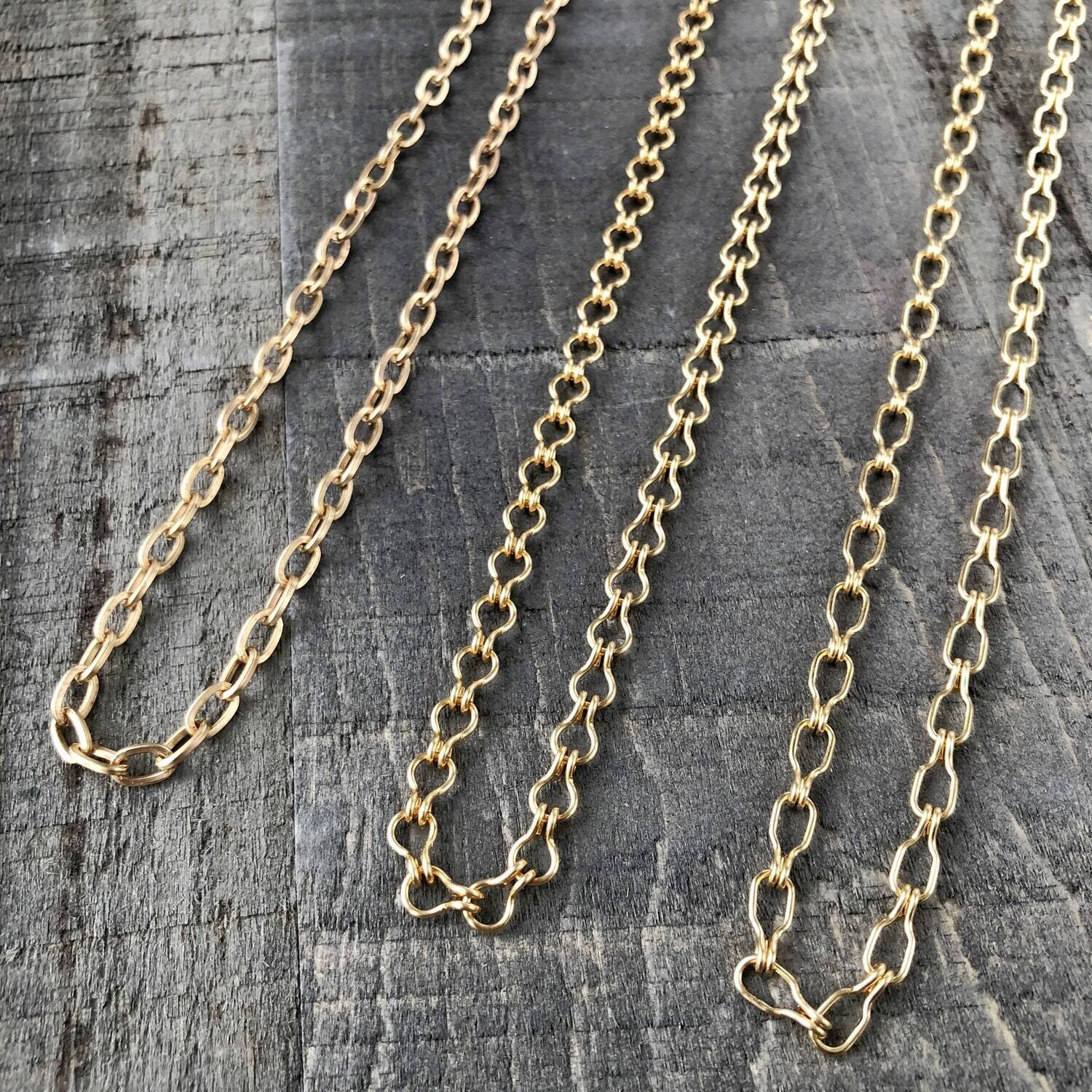 Gold Necklace Chain Solid Brass, Custom Large Gold Brass Cable Chain with Artisan Clasp, Adjustable Long Neckace