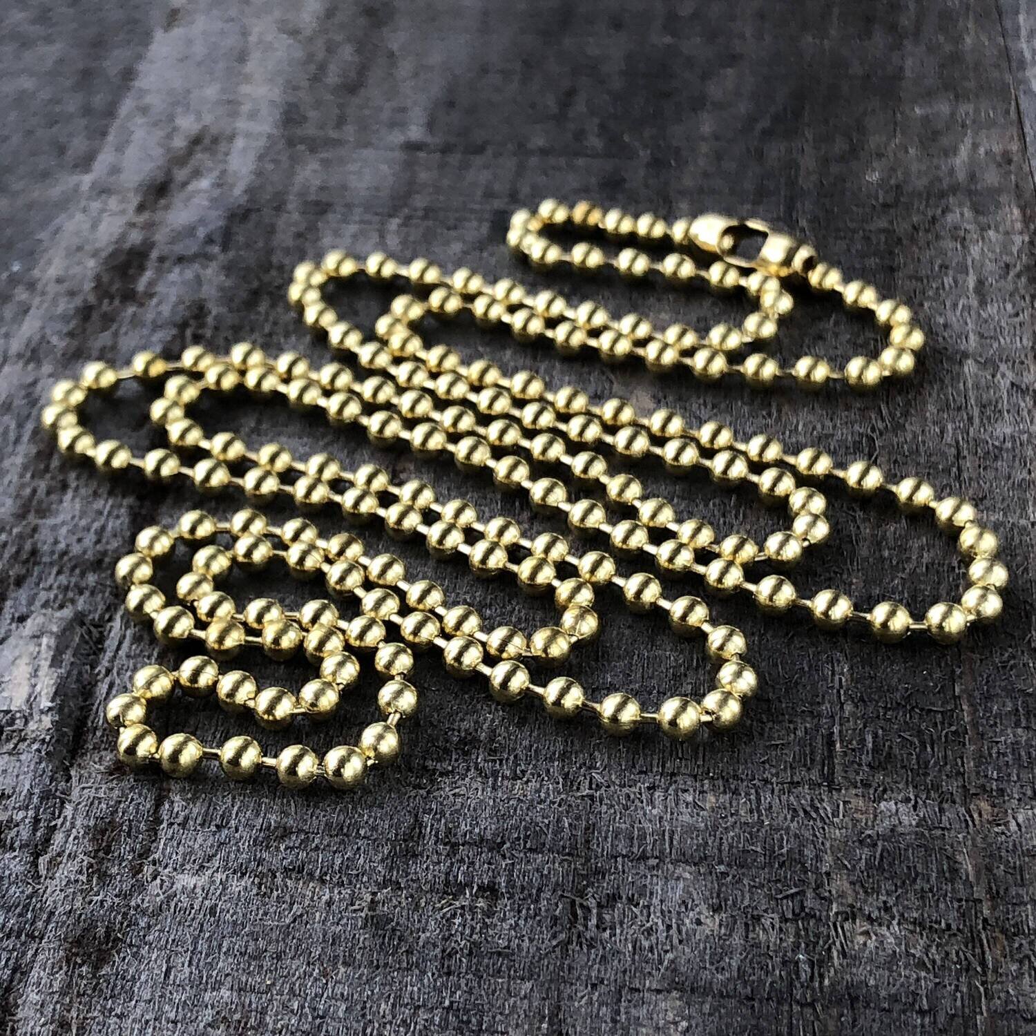 3.2mm Gold Solid Brass Ball Chain with End Connector, Necklace Chain