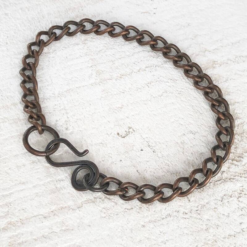Large Copper Bracelet Chain, Oxidized Copper Heavy Curb Chain Artisan Adjustable Bracelet Custom, Mens Womens Pure Copper, Anklet