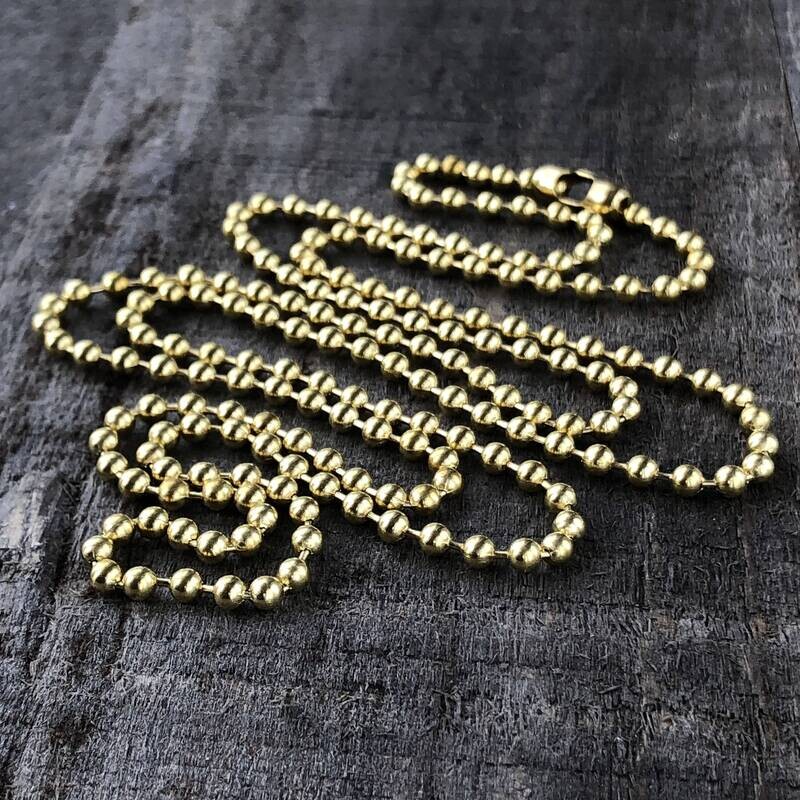 3.2mm Gold Solid Brass Ball Chain with End Connector, Necklace Chain